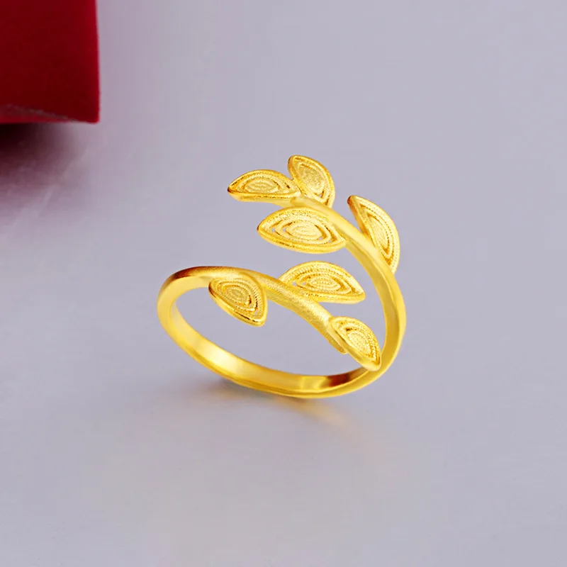 

18k gold plated ladies open ring leaf ethnic style fashion engagement wedding birthday sand gold ring exquisite jewelry gift