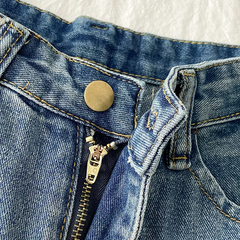 Женский джинсовый костюм в стиле ретро с высокой талией и широкими штанинами