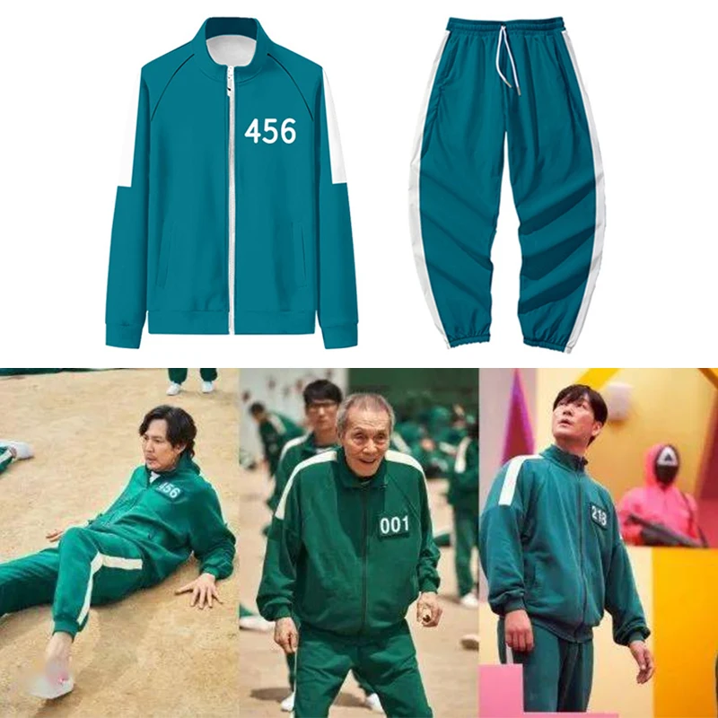 

Squid Game 2 Piece Set Sweatshirts+Pants Round Six Digital 456 Printing Pocket Jacket Men Women Sports Zipper Cardigan Set 2021