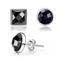 trendy round square black onyx organic natural polished stone stud earrings for women men ear studs rock jewelry party gifts c75