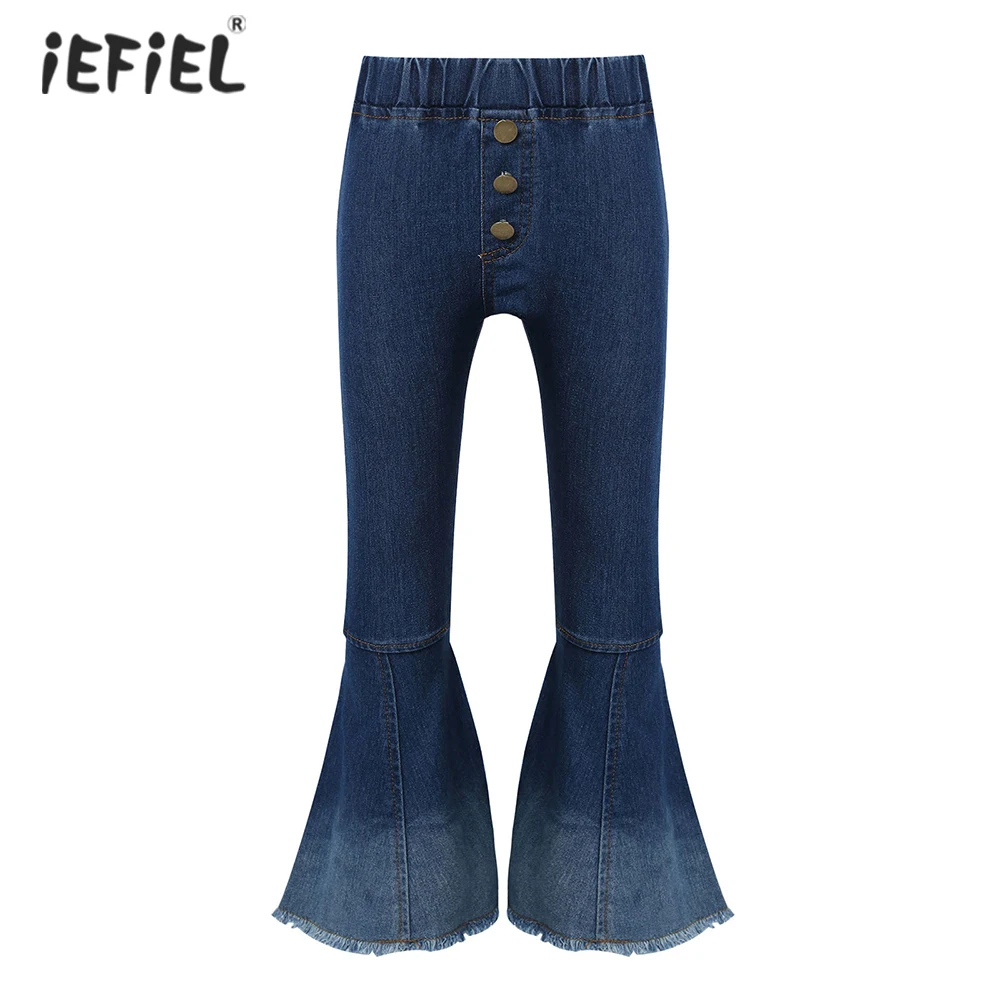 

2-8 Y Toddler Kid Baby Girl Bell-Bottoms Pant Denim High Waist Wide Leg Jeans Trousers Pants