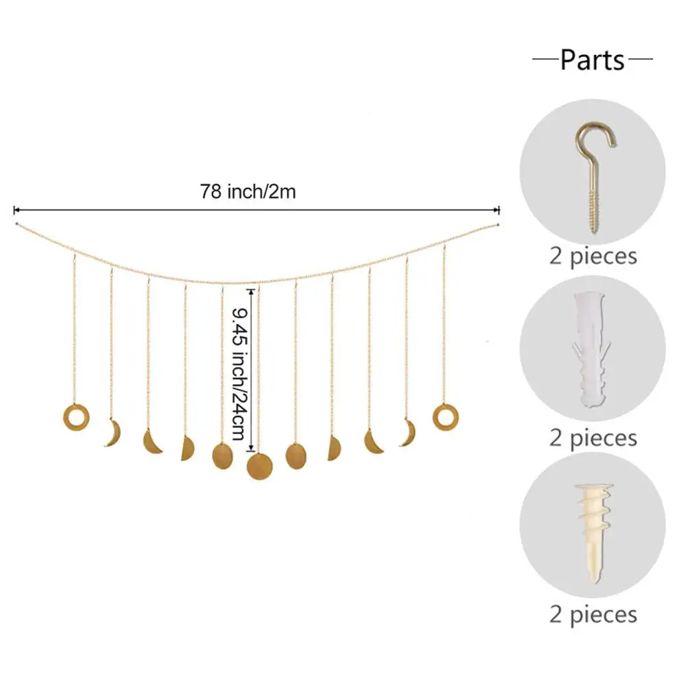 Фаза Луны гирлянда с цепочками в стиле Бохо сияющим золотистым фазы настенные