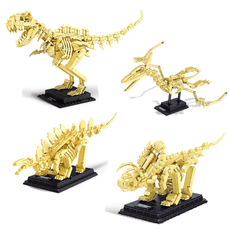 

MOC Jurassic World 3d Dinosaur Fossil Skeleton Wood Dinosaur Museum Tyrannosaurus Triceratops Puzzle DIY Toy Gifts for Children