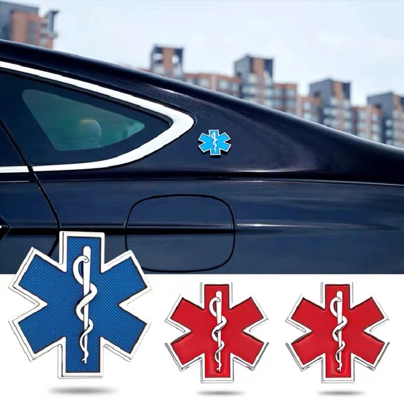 

Car Modified Metal Sticker Star Of Life Logo Blue Emergency Ambulance Logo Badge Car Side Fender Trunk Decoration Accessories