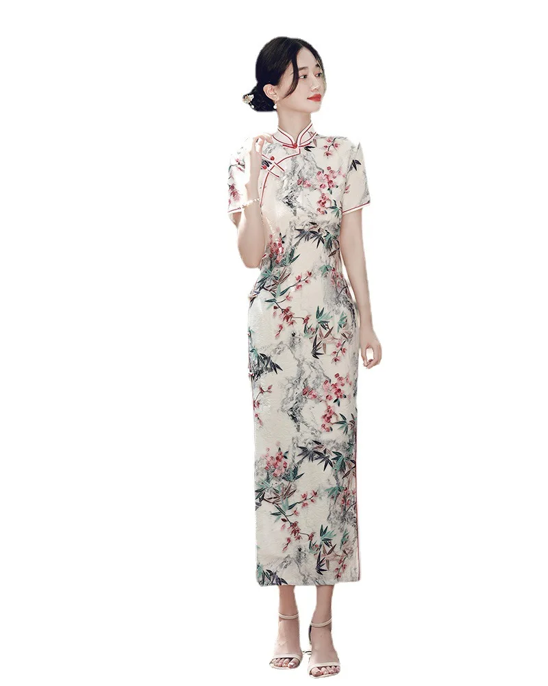

Tencel Linen Long Short Sleeve Robe 2021 Autumn and Winter New National Style Cheongsam Dress CN(Origin)
