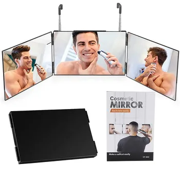 Makeup Mirror Trifold 360 Degree Hanging Mirror Full View Height Extend Bathroom Tri-fold Mirror Man Hairstyle Self Cut Shaving