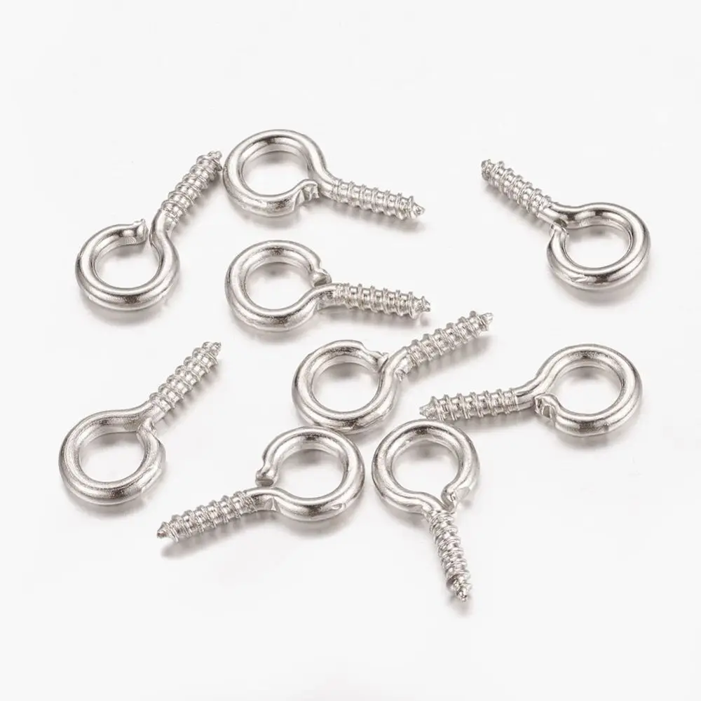 

500 pc Iron Screw Eye Pin Peg Bails For Half Drilled Beads Platinum 13x6.5x1.5mm Hole: 4mm Pin: 1.5mm