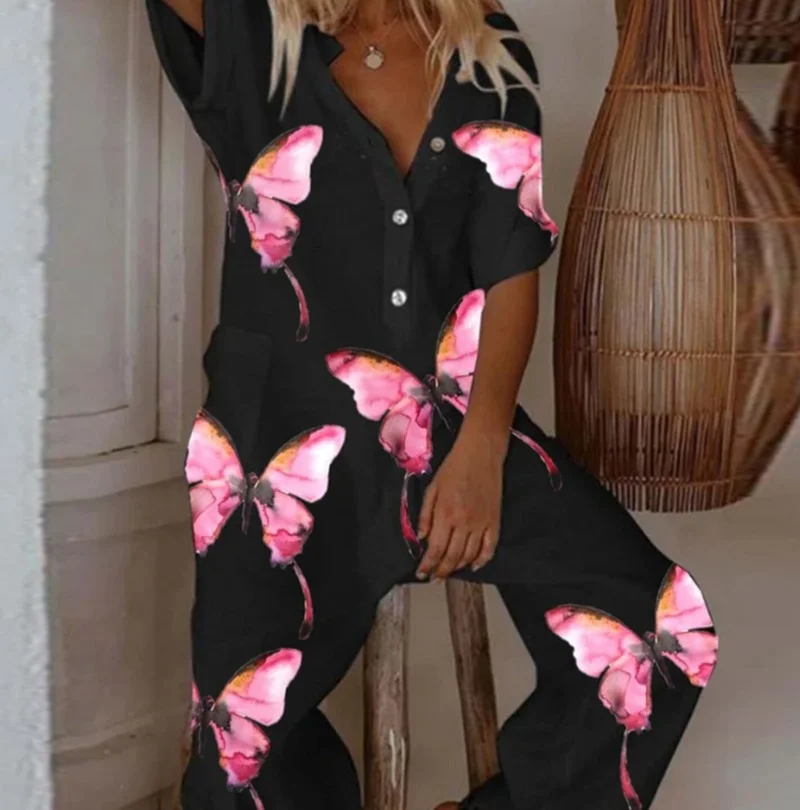 

Vintage Women Jumpsuit Skull Print Jumpsuit 2021 Spring Summer Casual Button Loose Overalls Bodysuit Short Sleeve Romper Playsui