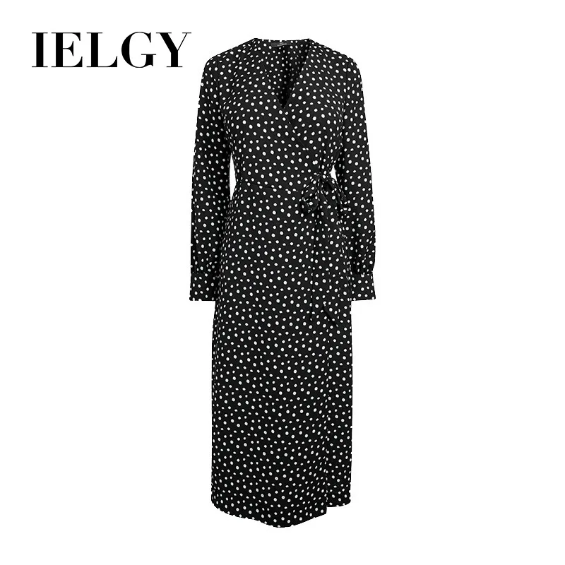 Женское платье в горошек IELGY Модное шифоновое с длинными рукавами и v образным