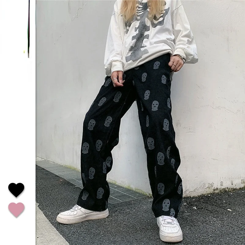 

Corduroy Pants for Men and Women Spring Summer Fashion Skull Hip Hop Casual Trousers Straight Sweatpants Streetwear Baggy Pants