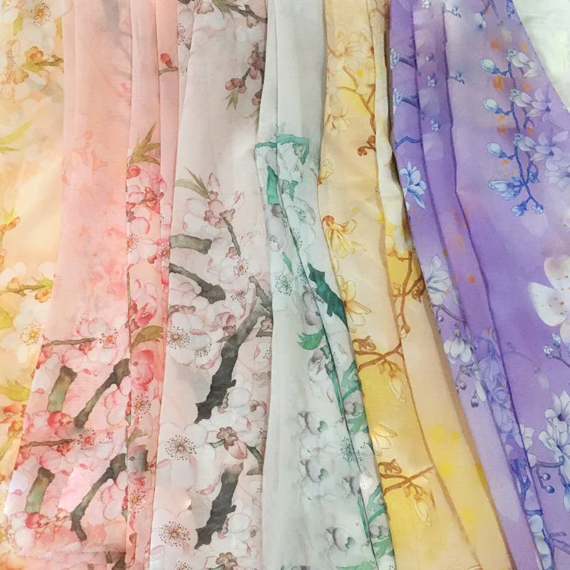 

150X100cm Summer Printing Chiffon Fabrics By The Meter for Sewing Hanfu Silk Scarf Costume Skirt Yarn Dress Patchwork Material