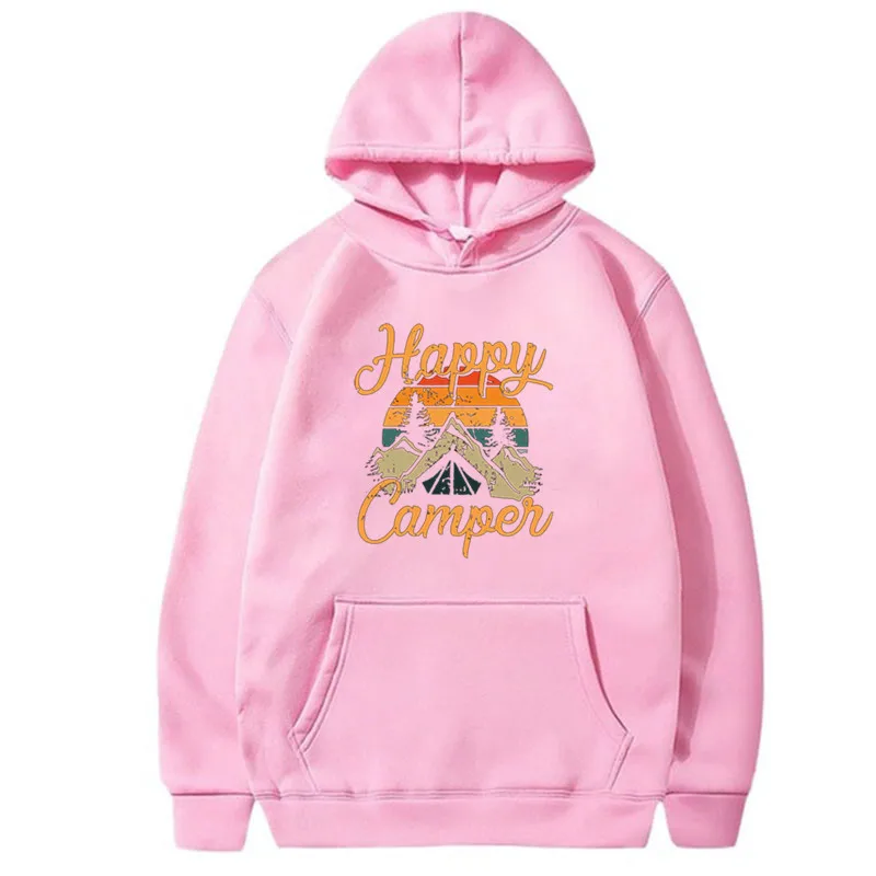 

Happy Camper Printed Long-Sleeved Hooded Fleece Hoodies Sweatshirt Women Fall 2021 Women Graphic Hoodie