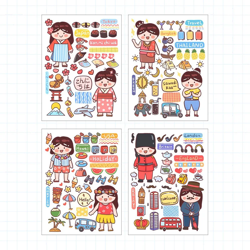 

4Pcs/Pack Kawaii Stationery Stickers Cute Girl Stickers Scrapbooking Lovely Paper Stickers For Kids DIY Diary Photo Ablum Decals
