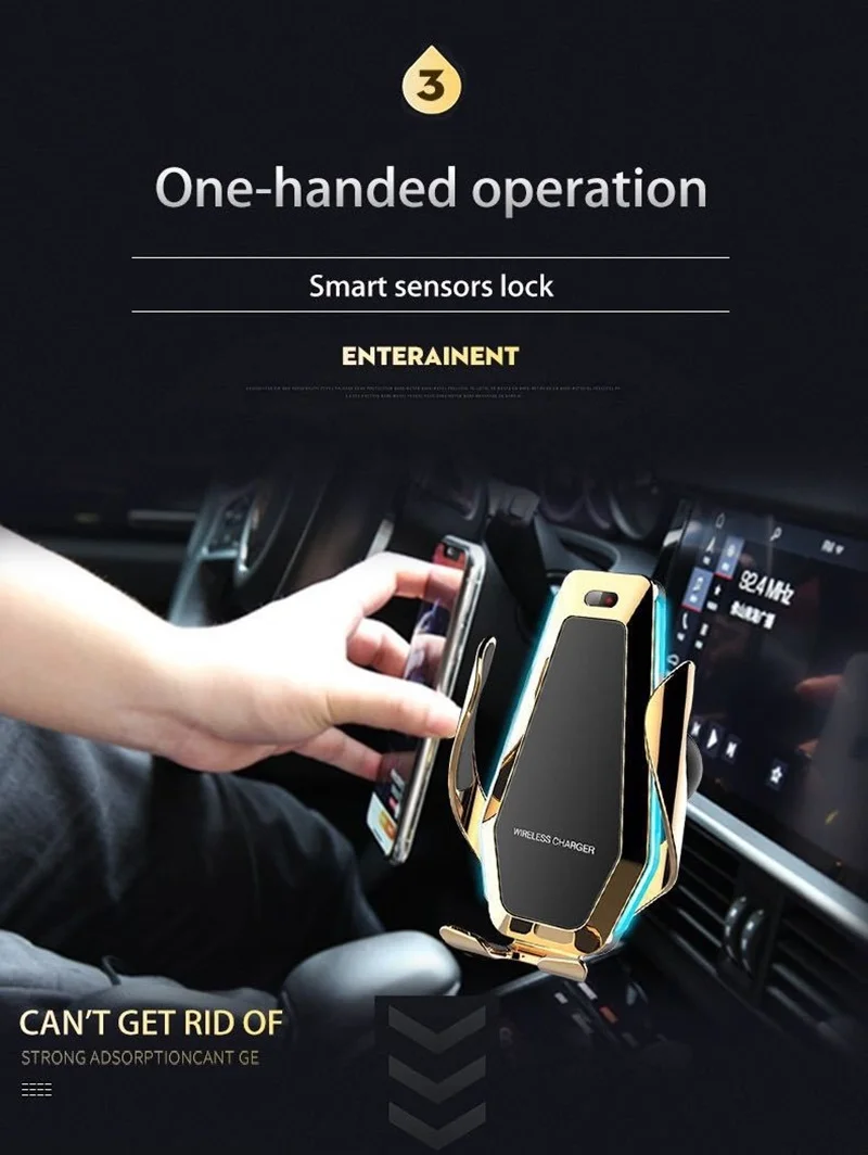 fashion 10w car qi wireless charger for iphone xs x 8 with ambient flowable led light car phone holder for samsung s9 s10 huawei free global shipping