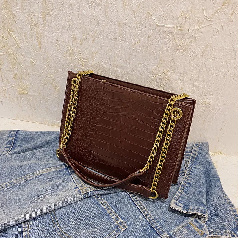 

Classic Crocodile pattern Vintage Square chain Pu Leather Shoulder Bags For Women Luxury Handbag Female Designer hand Bag