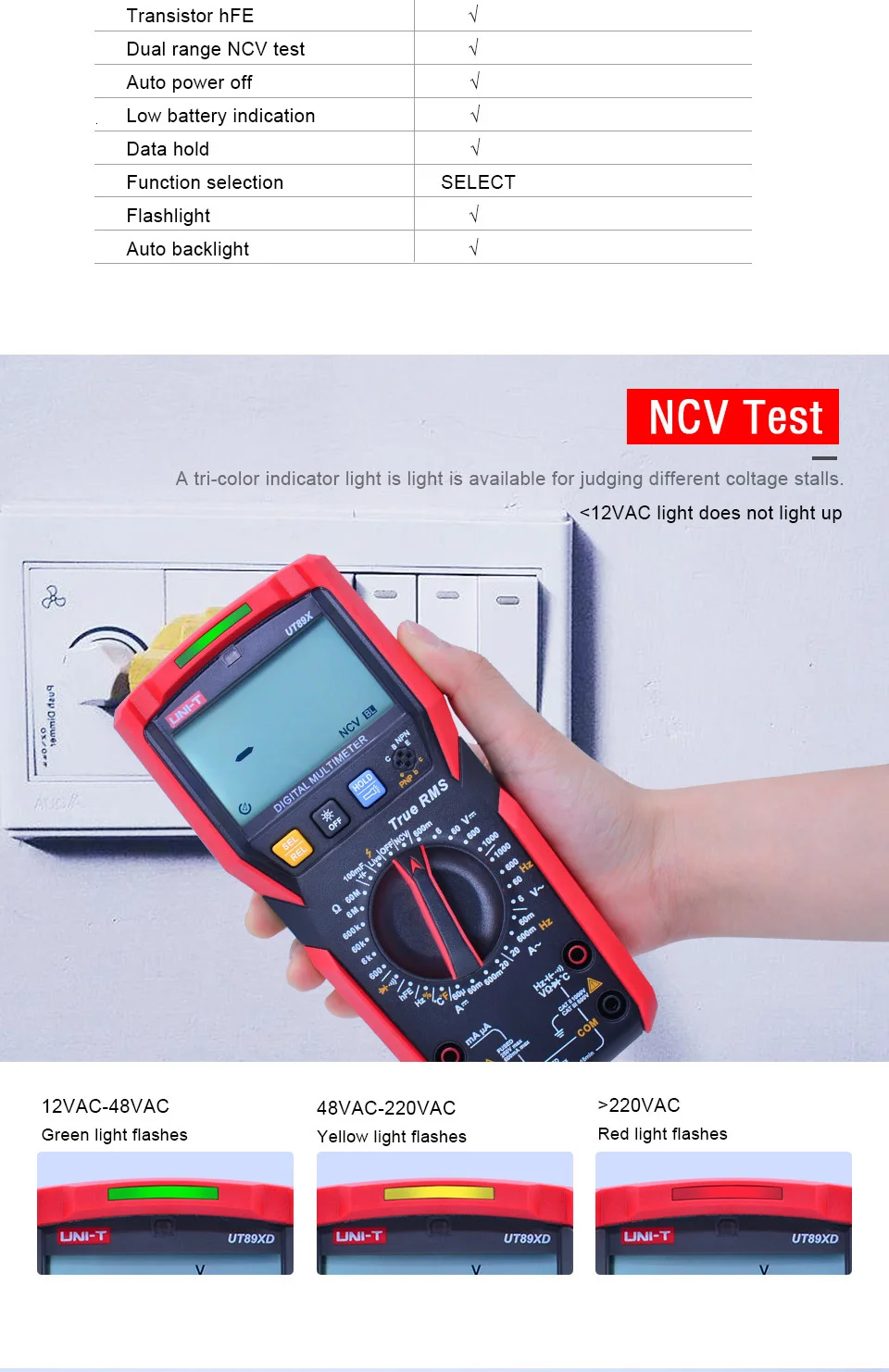 Цифровой мультиметр UNI-T UT89X; AC DC Напряжение измеритель тока; Амперметр Вольтметр Сопротивление температура тестер; NCV/Live провода тест