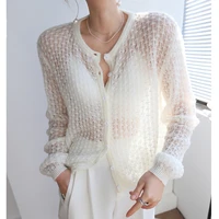 french gentle wind minority mohair hook flower hollow breathable thin knit cardigan sweater 2021 spring and summer women