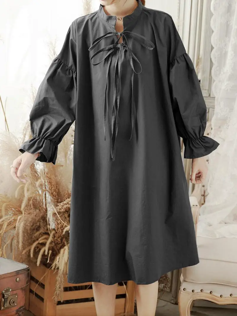 Платье женское винтажное в стиле оверсайз милое свободное Бандажное с длинным