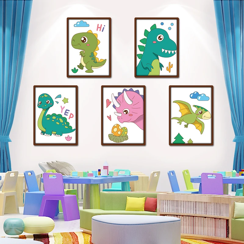 

Cartoon Dinosaur Wall Sticker for Kids Room Nursery Decoration Kawaii Room Decor Anime Wallpaper Self-adhesive Wall Painting
