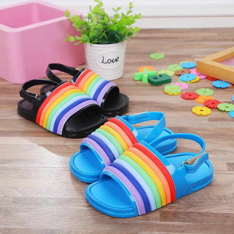 Радужная прозрачная обувь детские сандалии для мальчиков и девочек Нескользящие