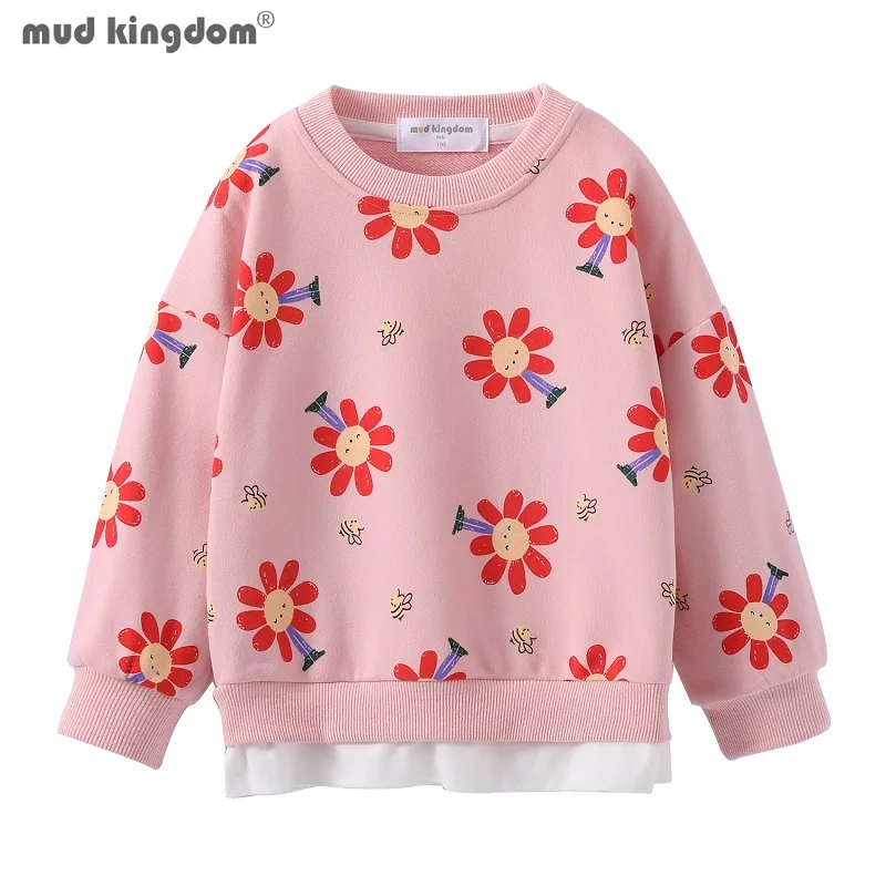 

Mudkingdom Bee and Flower Girls Sweatshirts Cute O-Neck Pullover for Kids Clothes Ribbed Long Sleeve Girl Autumn Tops Fashion