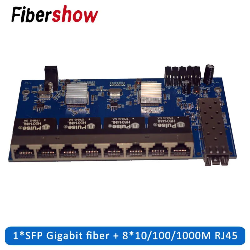 Гигабитный Ethernet коммутатор 10/100/1000 M 8 RJ45 1 Sfp волоконно оптический медиаконвертер