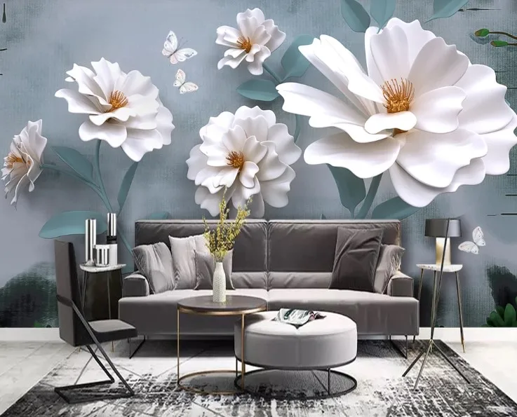 Кастомные 3D обои с маленькими свежими белыми цветами для гостиной, отеля, домашнего декора, влагостойкие фоны.