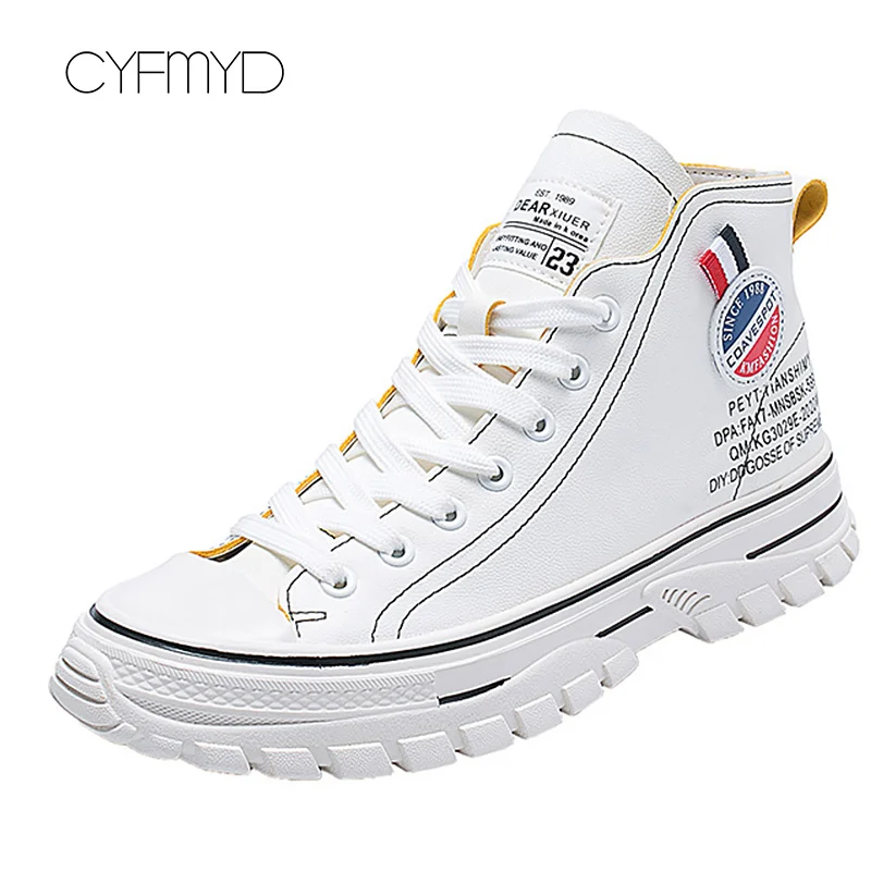 White Женские кроссовки на платформе; модные кроссовки со шнуровкой на прочной подошве; женская повседневная обувь; кроссовки из искусственной кожи для женщин - Цвет: White