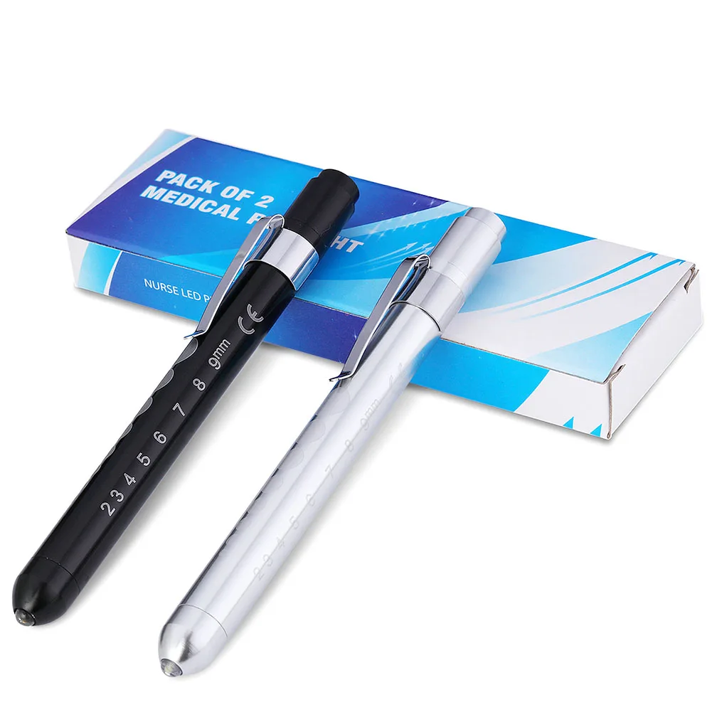

2pcs Diagnosis Medical Portable Clip Button Battery Powered Nurse Pen Light Led Ruler Aluminium Alloy Doctor With Pupil Gauge