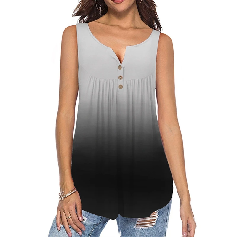 

Sleeveless Top Women Summer Clothing 2021 Gradient Blouse Loose Fashion Chemise Femme Plus Size Shirts Casual Outfits For Ladies