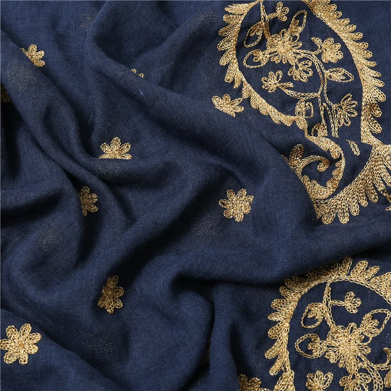 2019 женский простой хлопковый шарф с золотой вышивкой головной хиджаб накидка