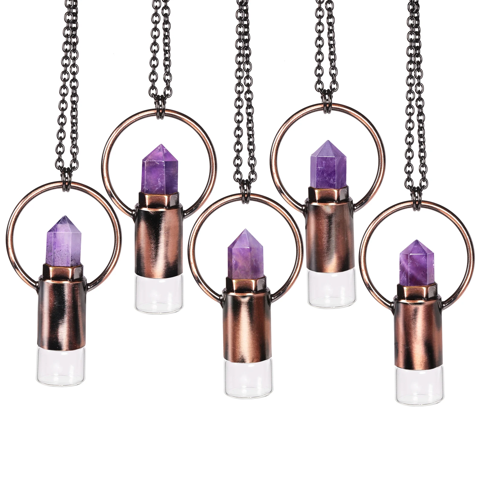 

Камень диффузор для эфирных масел, ожерелье для женщин, мужчин, Исцеление Кристалл Точка подвеска в виде бутылочки парфюма ожерелье для мал...