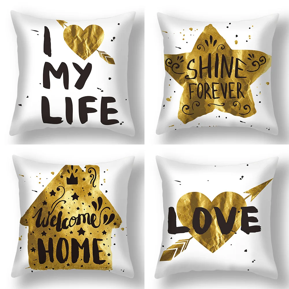 

Valentine's Day Decor Cushion Cover 45x45 Throw Pillows Sofa Home Textile LOVE Polyester Gold Stripe Print Decorative Pillowcase