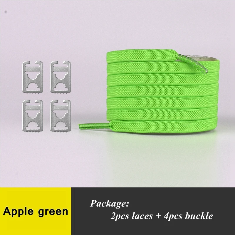 Apple green Шнурки для обуви без завязок, эластичные шнурки, простые, удобные, быстрые, плоские шнурки, модные кроссовки для отдыха, шнурки для отдыха, 1 пара - Цвет: Apple green