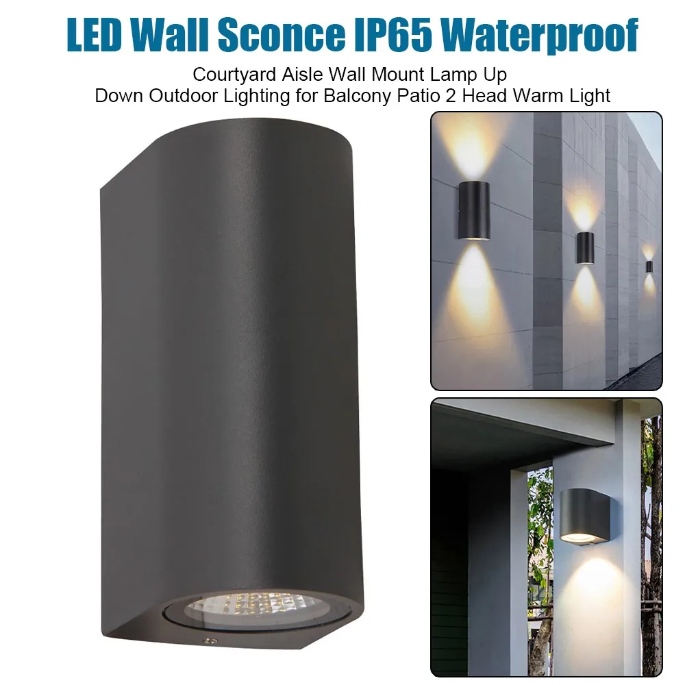 

LED Wall Sconce IP65 Waterproof Courtyard Aisle Wall Mount Lamp Up Down Outdoor Lighting For Balcony Patio 2 Head White Light
