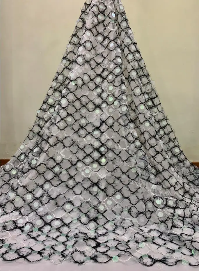 Белый цвет Высокое качество африканская кружевная ткань с блестками 2020