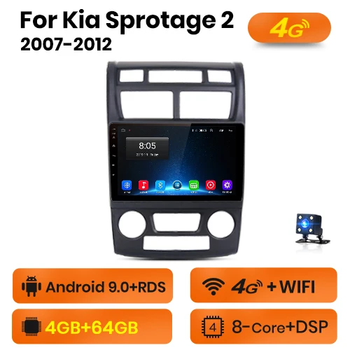 4G-WIFI (4GB-64GB) AWESAFE для Kia Sportage 2007 2008 2009 Автомобильный Радио Мультимедиа Видео плеер gps Нет 2din 2 din Android 8,1 2 ГБ+ 32 ГБ - Цвет: 4G-WIFI (4GB-64GB)