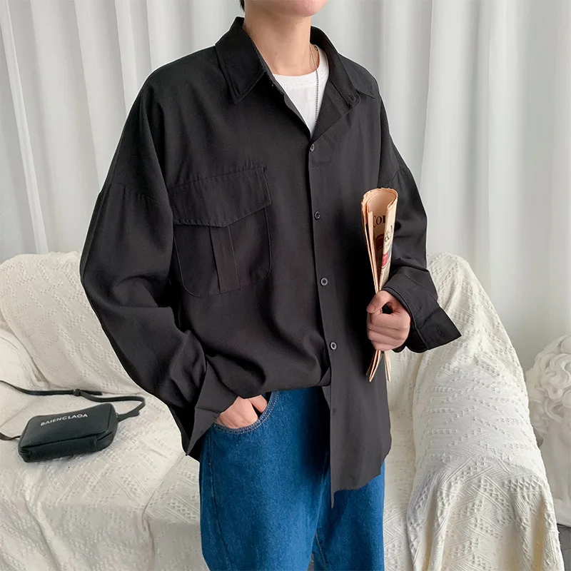 Осенняя черная белая рубашка Мужская модная классическая мужская деловая