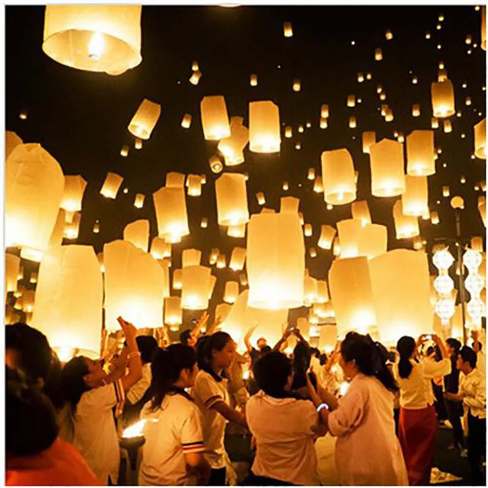 Farolillos de papel chinos para decoraci&oacute;n de fiestas al aire libre, farolillos de deseos, color blanco, bricolaje, 10 unidades-1