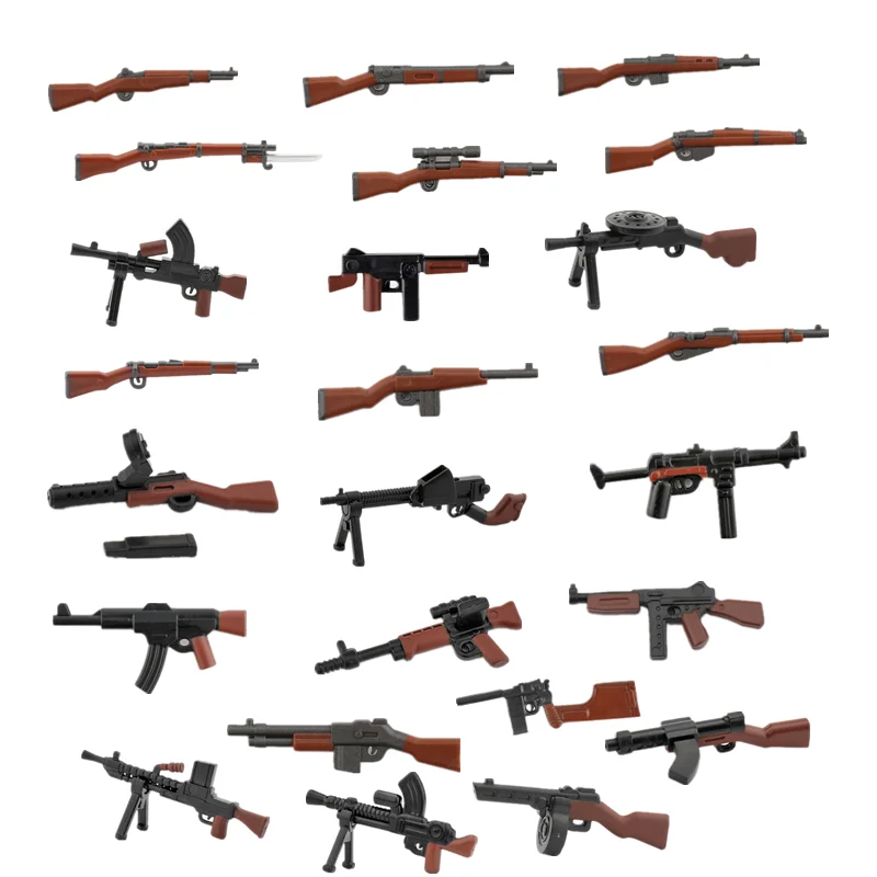 5/10 WW2 солдатское оружие, строительные блоки, аксессуары, двухцветная печатная машина, снайперская винтовка, строительные блоки, строительные блоки C238