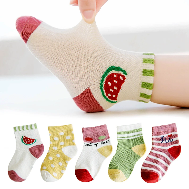 

5 Pairs/Lot 1-12Y kids mesh socks baby girls short socks spring summer 2020 cute cotton big girl sock children skarpetki meias