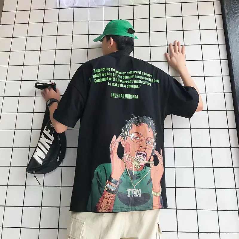 

2021 summer new men's short-sleeved T-shirt country tide hip-hop students loose five-sleeve Korean version of the half-sleeve