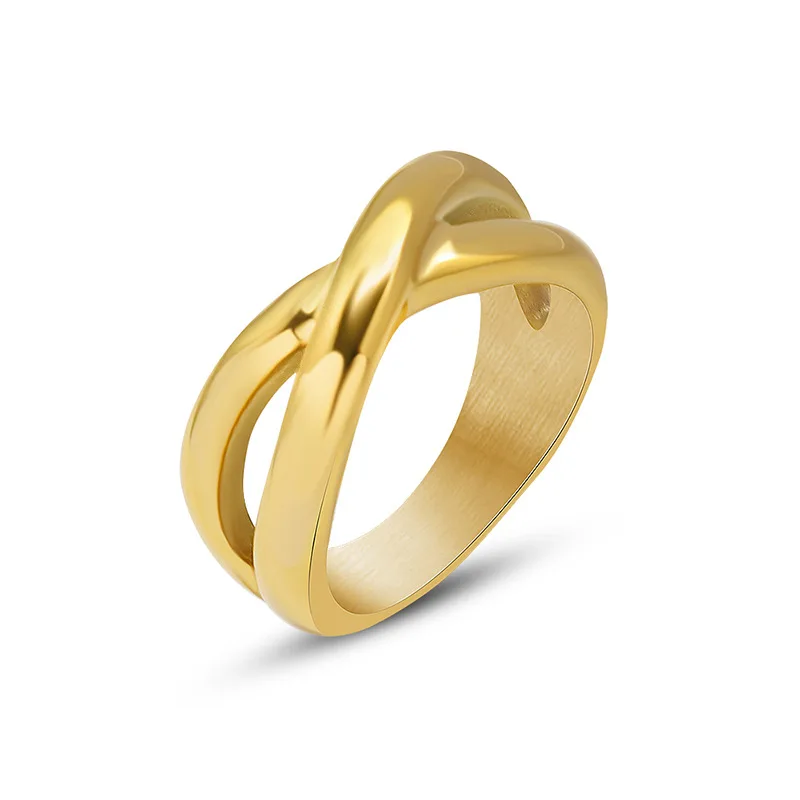 

The New 2021 Crisscross Ring Titanium Steel Single Wear Mix Ring 18k Gold Plated Personality Trend Jewelry For Women