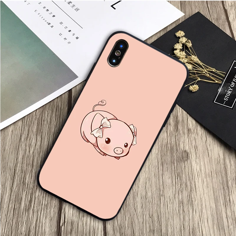 Черный силиконовый чехол с мультяшной свиньей для телефона iPhone 12 XR XS Max 5 5S SE 2020 6 6S 7