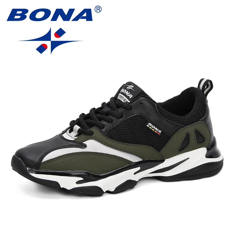 BLACK LIGHT GREY BONA Мужская обувь для бега на шнуровке, кроссовки для мужчин, уличная спортивная обувь для мужчин, сетчатые спортивные кроссовки для мужчин, для прогулок, бега, Hombre - Цвет: BLACK LIGHT GREY