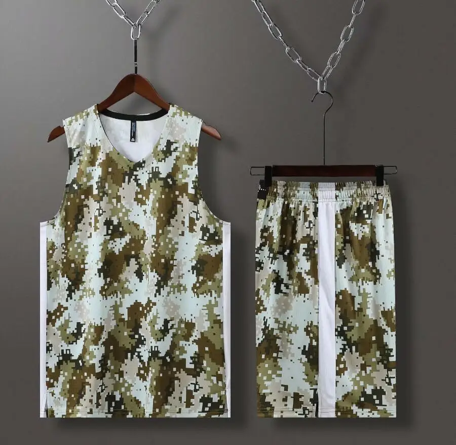 

TYBURN 2021 Camouflage High-Quality American Basketball Jersey Mens Gym Quick Dry Wear Jersey Set Pocket Shorts SIZE L-5XL