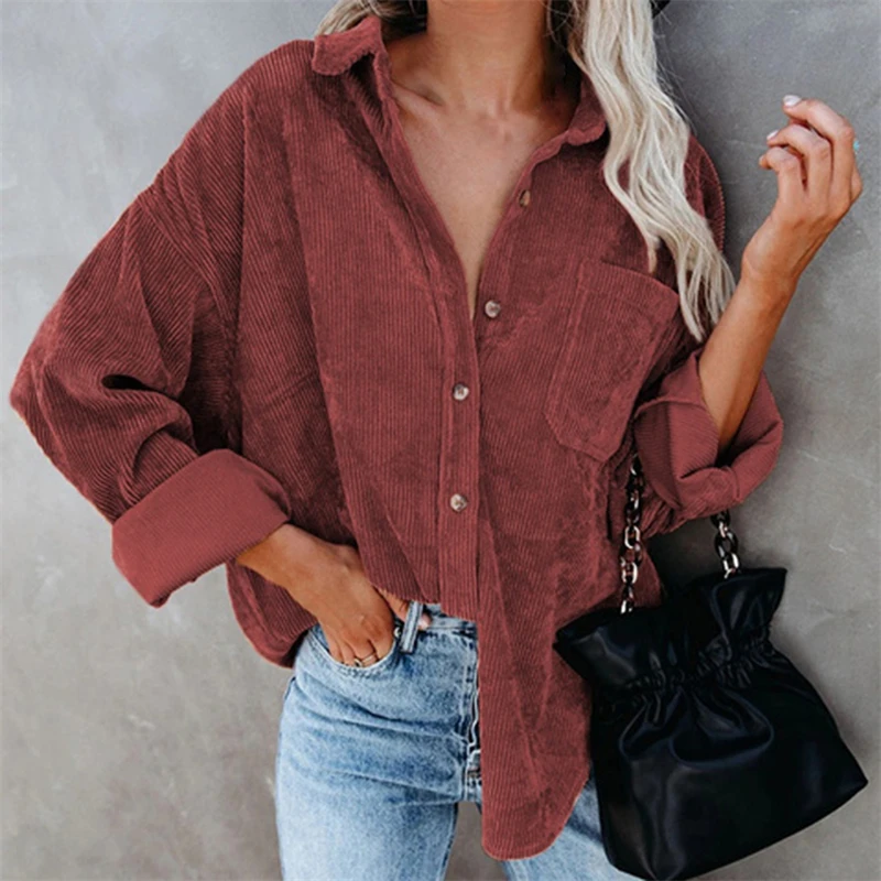 

Corduroy Women Blouses Shirts Tunic Womens Tops And Blouses 2022 Womenswear Long Sleeve Clothing Button Up Down Loose White New