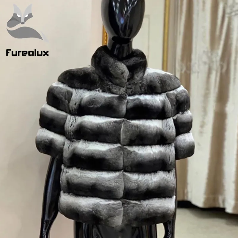 100% меховые пальто из кролика Рекс зимняя теплая Женская Короткая Меховая куртка