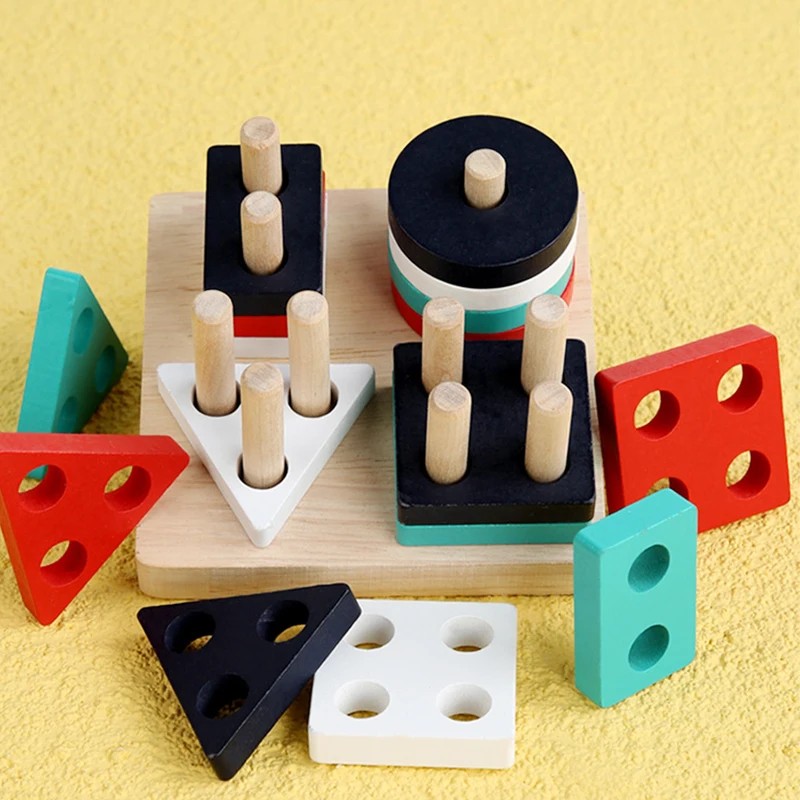 

Montessori Building Blocks Board Colorful Wooden Baby Materials Geometric Sorting Stacks Toys Puzzle Gifts for Boy Girl