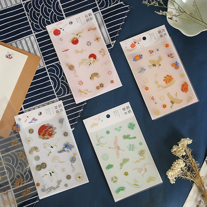 Набор золотистых наклеек с журавлем оригинальные китайские золотистые